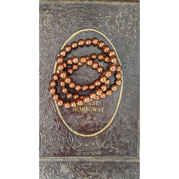 Brown bronze round glass bead stretch bracelets set of 3 - Picture 3 of 4